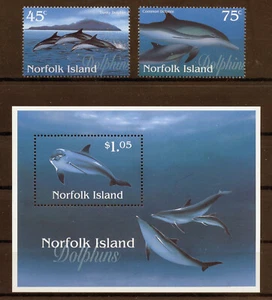 Isla Norfolk 621-623 MNH, Juego de Delfines con S/S de 1997. - Imagen 1 de 1