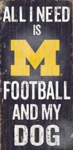 Michigan Wolverines Football and Dog Wood Sign [NEW] NCAA Man Cave Den Wall - Picture 1 of 1