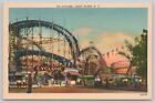 Postcard Cyclone Coney Island New York Rollercoaster Cars People