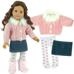 Doll Clothes 18" Skirt Blue Jean, Sweater Pink Tights Sophias Fits 18" AG Dolls - Picture 1 of 5