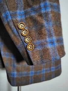 Abrigo Chaqueta 50R Marrón Azul A Cuadros Lana Cachemira Tweed Inglaterra TARTÁN a Medida - Imagen 1 de 9
