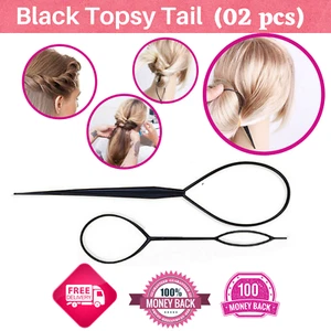 Black Topsy Tail Haar Zopf Pferdeschwanz Maker Styling Tool Haarschmuck 2tlg - Bild 1 von 6