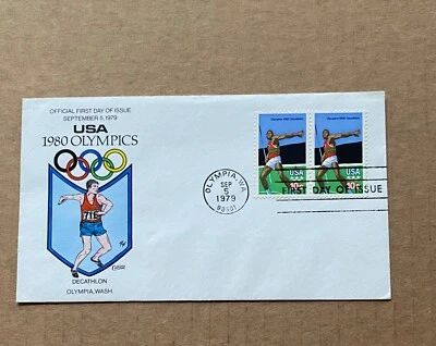US FDC Collins Hand-Painted #1790 U.S.A.  1980 Olympics Decathlon  1979 - Image 1 of 3