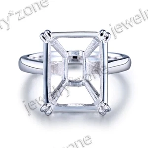 Cushion Semi Mount Solid 10K White Gold Solitaire Wedding Ring Prong Setting - Picture 1 of 8