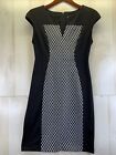 Connected Apparel Body Con Cap Sleeve V Neck Check Print Front Womens Dress Sz 6
