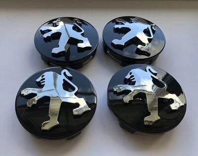 4X 60mm For Peugeot Logo Hub Cover Wheel Cap Rim Cover Badge Black NEW - Image 1 of 2