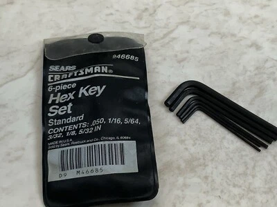 Craftsman 9-46685, 6pc Hex Key Set, .050, 1/16, 5/64, 3/32, 1/8, 5/32in., USA  - Image 1 of 4