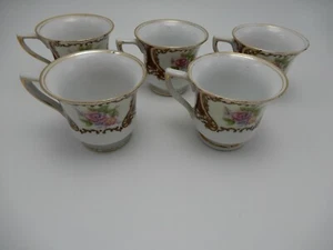 Gold Castle Japan Hand-Painted Red Panel Demitasse Bone China Teacup Set of FIVE - Picture 1 of 12