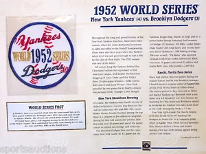 1952 WORLD SERIES PATCH CARD Willabee & Ward NEW YORK YANKEES / BROOKLYN DODGERS - Picture 1 of 2