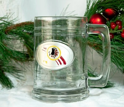 Vintage Redskins Glass Mug Raised Metal Logo Sports Fans - Image 1 of 4