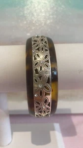 Brighton Silver Overlay Tortoise Shell Hinged Bangle Bracelet - Picture 1 of 7