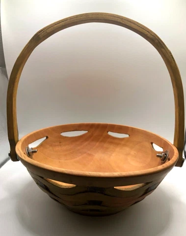 Turned Hand Carved Wooden Pear Basket with Handle - Hand Painted - Signed Cover
