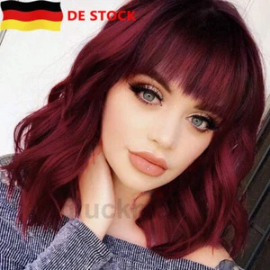 Perücke Rote Damen Kurze Bob mit Pony Locken Natürliche Perücken für Cosplay DE - Bild 1 von 10