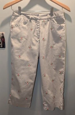 Lilly Pulitzer Pants Sz 2 Khaki Embroidered Bees Pink Green Cotton Capri EUC - Image 1 of 4