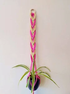 Handmade Macrame Plant Hanger Yellow And Pink - Picture 1 of 5