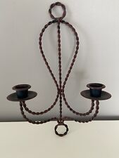 Maroon Black Accented Twisted Metal Candlebra Wall Hanging 2 Candles Ornate