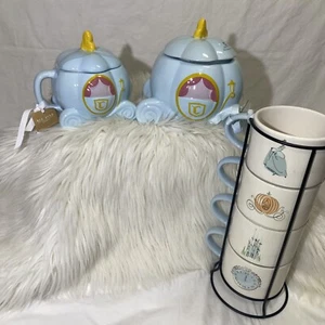 Rae Dunn Disney Cinderella Carriage Mug, Cookie Jar And Stackable 4 Mugs - Picture 1 of 16