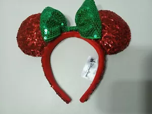 Disney Parks exklusives Weihnachts-Stirnband Minnie Maus Ohren rot Pailletten NICHT MEHR ERHÄLTLICH - Bild 1 von 4