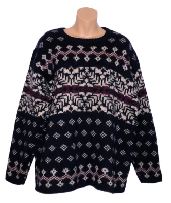 Eastern Mountain Sports Vintg Bold Blue Snowflake Wool Sweater LSleeve Men’s L - Image 1 of 4