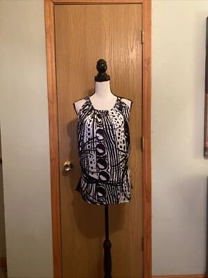 Blusa August Silk XL con estampado geométrico mezcla de seda sin mangas cuello redondo - Usada en Excelente Condición Foto 1 de 4