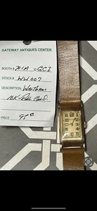 Waltham 17 Jewel Men Wristwatch 10k Rolled Gold Filled Art Deco Leather Band Vtg - Picture 1 of 9