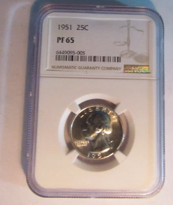 1951 NGC  PR-65 WASHINGTON QUARTER 25C, 90% SILVER, SHARP WHITE COIN - Image 1 of 4