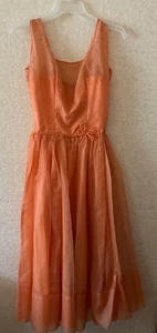 VINTAGE DAMEN PARTY ELEGANTES KLEID 50ER JAHRE HANDARBEIT TRANSPARENT ORANGE GEFÜTTERT PERLEN KLEIN? - Bild 1 von 7