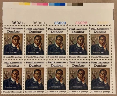 Scott #1554 Paul Laurence Dunbar, 1975 US 10¢ Block of 10, MNH, OG, VF/XF - Image 1 of 2