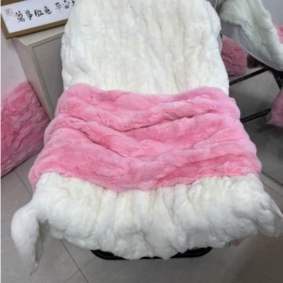 Luxury Soft Real Rex Rabbit Fur Throw Blanket Warm Sofa Bedspread Queen 79x55'' - Image 1 of 4