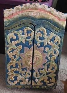 Vintage indonesische Sonne handbemalte Schmuckschatulle Holz 15" hoch schönes Design - Bild 1 von 14