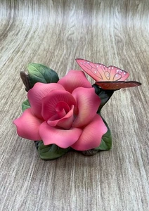 Vintage YH Porzellan 1997 Schmetterling auf Rose - Bild 1 von 3