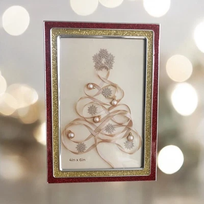 Gorgeous Ornate Gold/ Red/ Silver 5" X 7" Metal Photo Frame Fits 4" X 5" Picture - Image 1 of 4