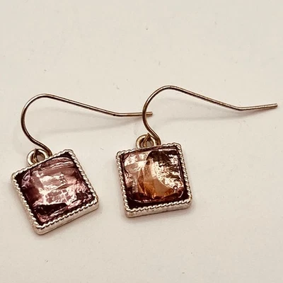 Pendientes de topacio gris ahumado marrón gota de vidrio cuadrados tono plata perforados colgantes Foto 1 de 4