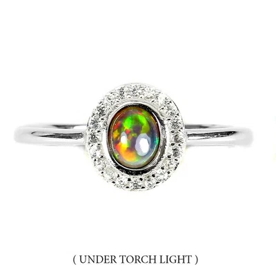 Anello in argento sterling 925 ovale opale nero 5x4 mm pietra preziosa topazio 7 - Immagine 1 di 4