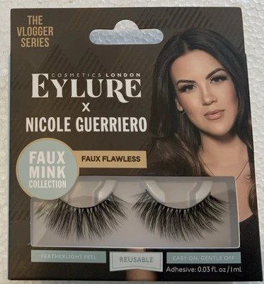 Eylure NICOLE GUERRIERO Faux Flawless Mink Eyelashes Reusable W/Adhesive New - Image 1 of 2