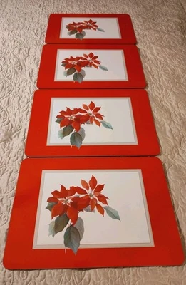 4 Jason Designer Collection Placemats Cork Back "Poinsettias" With Box - Image 1 of 4