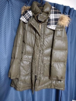 Burberry Blue Label Down Coat Puffer Jacket Hood raccoon fur belt From Japan - Image 1 of 4