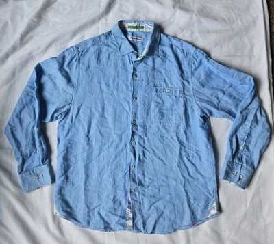 Camisa Tommy Bahama Para Hombres Grande Azul Abotonada Mezcla Lino/Tencel Verano Informal Foto 1 de 4