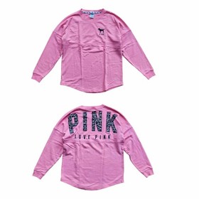 Victoria Secret Pink Long Sleeve Varsity Crew Sweatshirt M Leopard Cheetah Logo