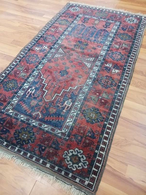 Antique Special Motif Rug Oriental Red Rug Flower Geometric Decor Rug Free Ship - Image 1 of 4