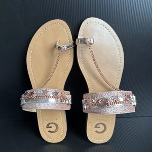 New w/o Box Guess Rose Gold Glitter Chain Open Toe Sandal Flats Women’s Size 9.5 - Picture 1 of 13