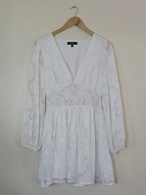 Lulu's Tomorrow And Always White Burnout Dress Medium Babydoll Romantic Lined - Image 1 of 4