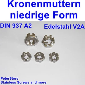 Kronenmuttern niedrige Form DIN 937 Edelstahl A2 M6 M8 M10 M12 M16 niedrig - Bild 1 von 1