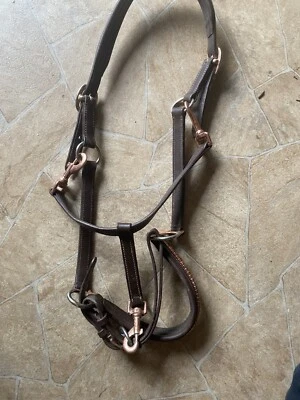 Leder Halfter dunkelbraun mit Straßsteinen am Nasenriemen Gr. VB - Bild 1 von 4