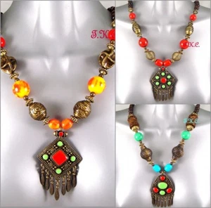 Ethnic Ossie Bright Tribal Retro Kuchi African Enamel Chunky Statement Necklace - Picture 1 of 33