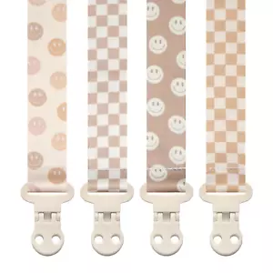 Baby Pacifier Clip Holder - Girl or Boy Unisex 4 Pack Gift Set - Retro Checker a - Picture 1 of 6
