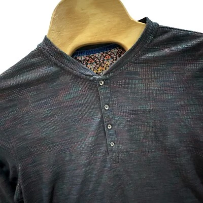 Robert Graham Para Hombre Extra Grande Henley Azul Marino Camuflaje Calce Clásico Poliéster Viscosa Foto 1 de 4