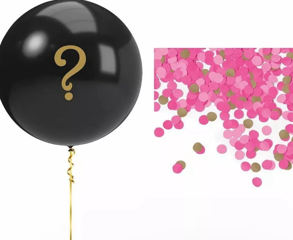 Pink Gender Reveal Balloon Kit Girl Black ? Confetti - Image 1 of 1