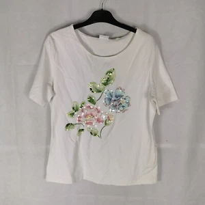 Ladies Top Size 18 TOGETHER White Stretch Jersey Sequin Applique Casual Day - Picture 1 of 8