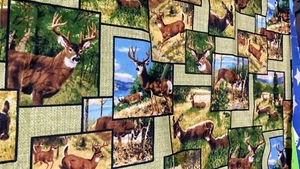 Fabric Whitetail Deer Ridge Hunter Patchwork on Green Cotton 1/4 Yard Box C - Picture 1 of 5